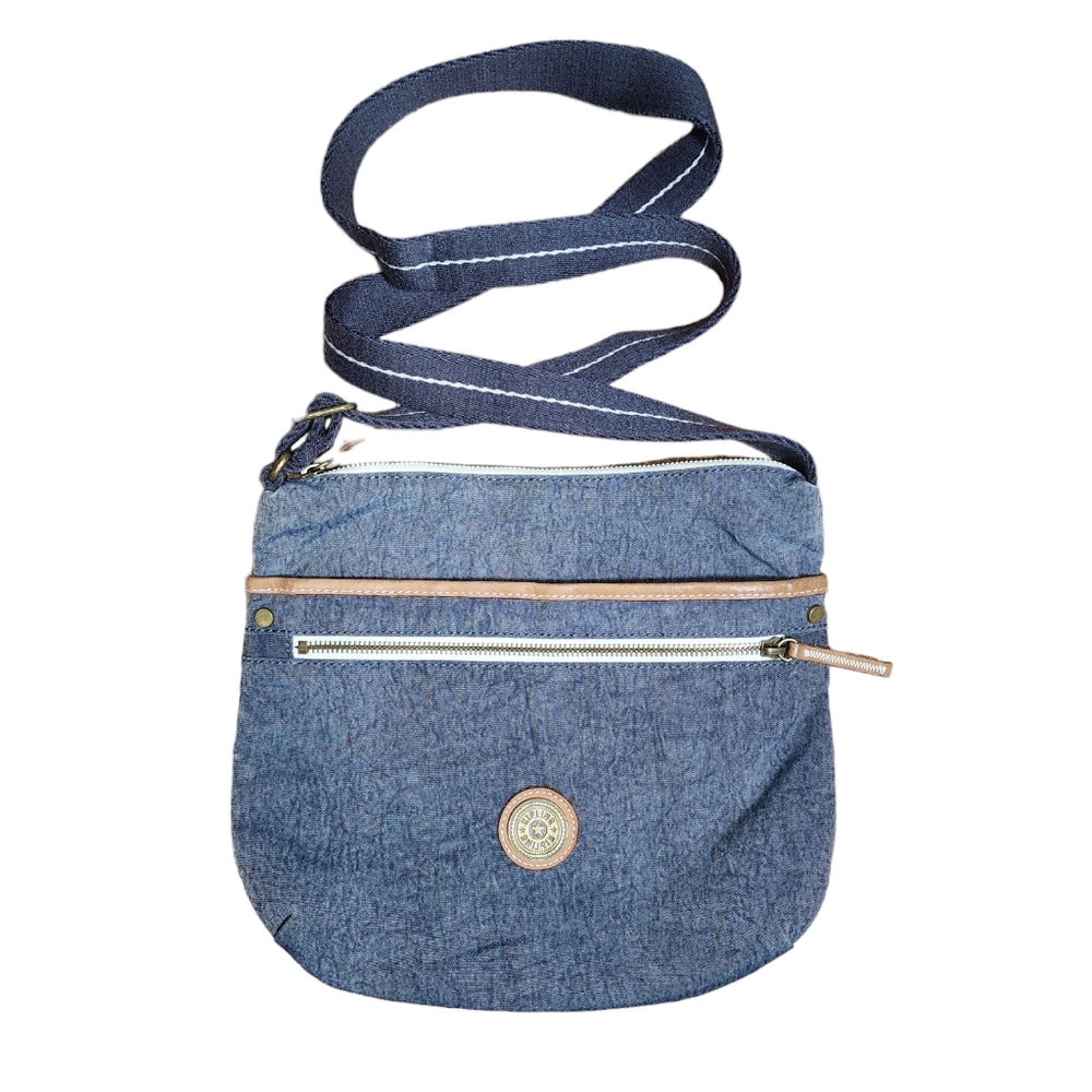 Kipling Medium Sized Denim Blue Nylon Crossbody Travel‎ Bag 11.5"X10"(flat)